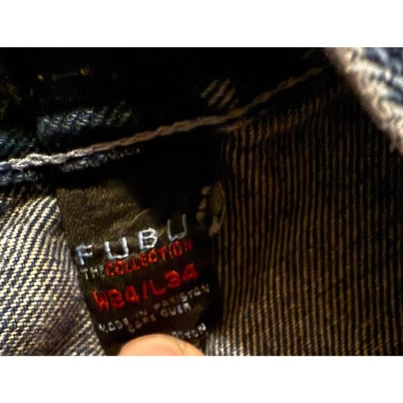 Fubu The Collection Circa XCII Jean Men 34x34 Baggy Hip Hop Pockets Fade Y2K - Picture 4 of 9